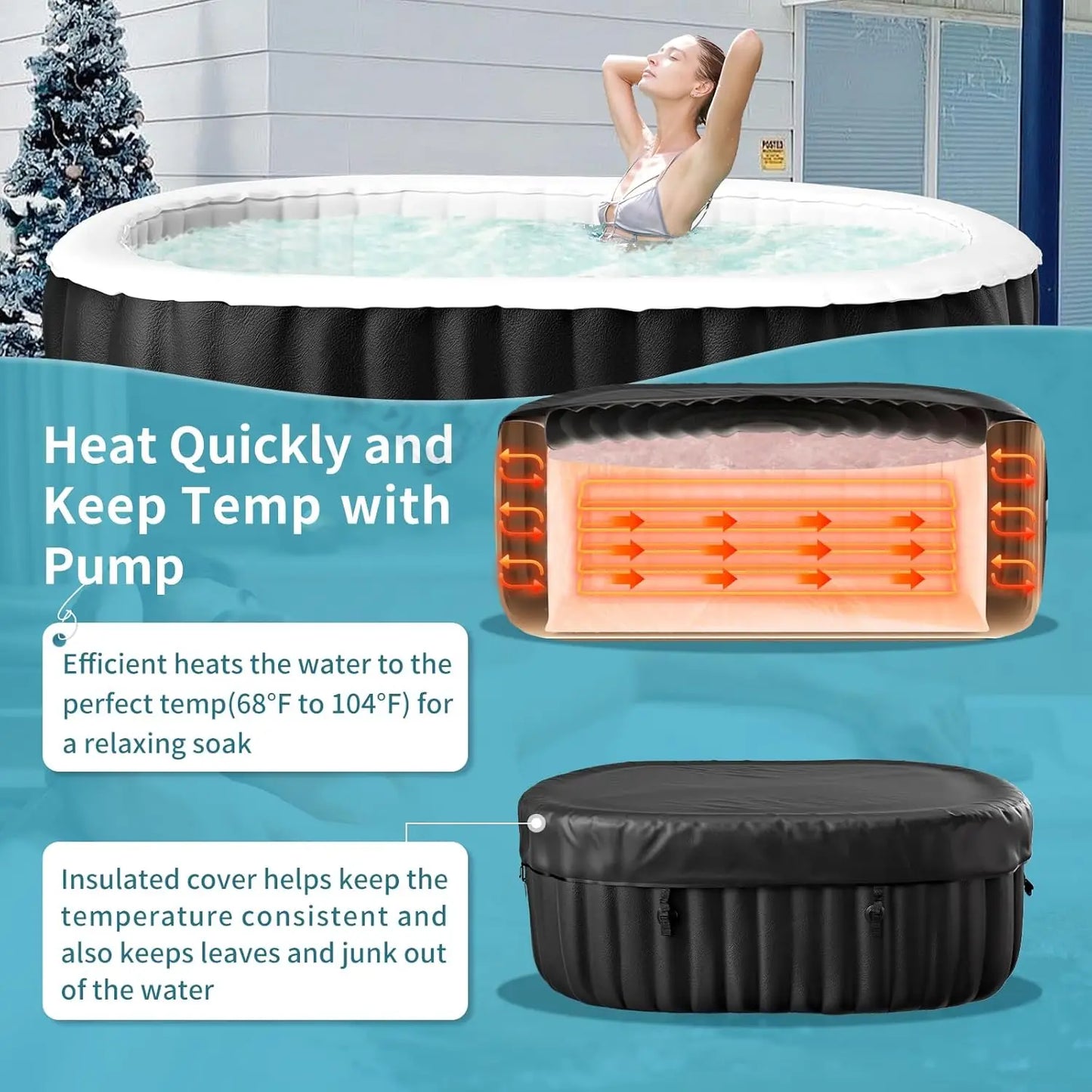 2 Person Inflatable Hot Tub PVC 100 Air Jets Heater Pump