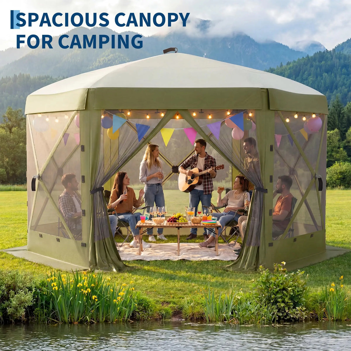 11x11FT Pop Up Gazebo Screen Tent, 6-Sided