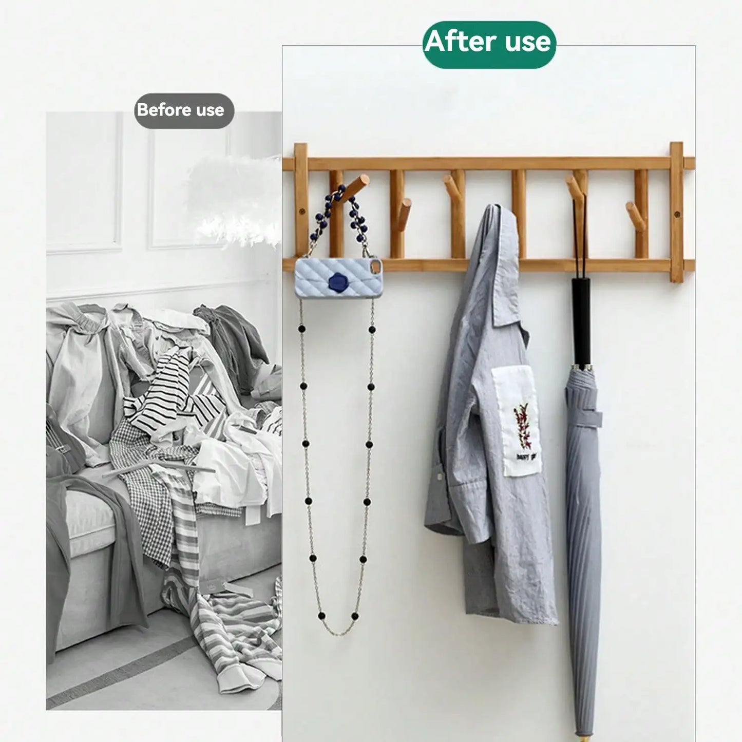 Solid Wood Entryway Coat Rack 23.62 in * 9.06 in, 6 Pegs