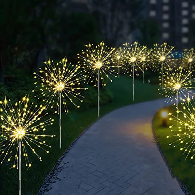 LED Solar Firework Lights Outdoor Dandelion Lawn Lamp