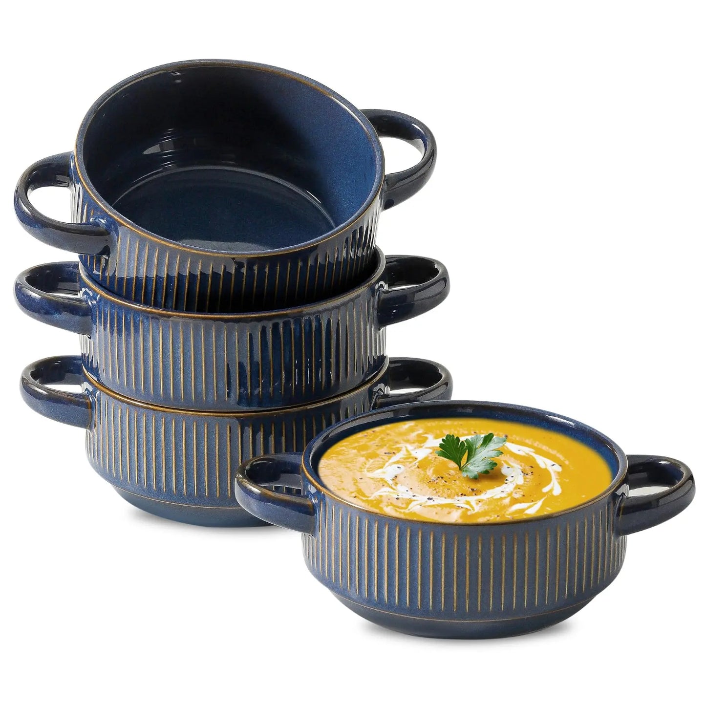 Soup Bowls with Handles, 23 oz Ceramic Bowl Set - 5.4 Inch, Set of 4,Blue