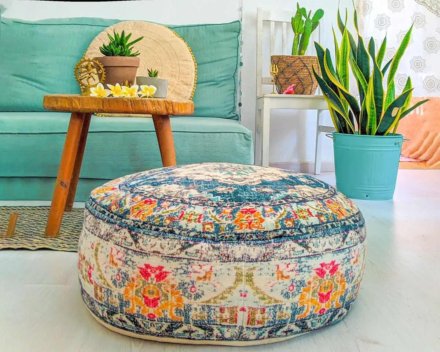 Moroccan Floor Pillow Cover Blue Round Floor Cushion Pouf