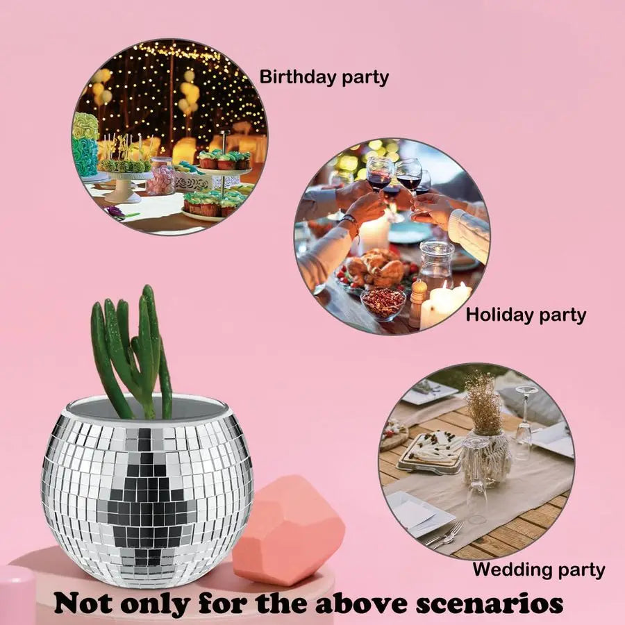 PCS Silver Disco Ball Vase,Glass  Planter Candle Holder Vase