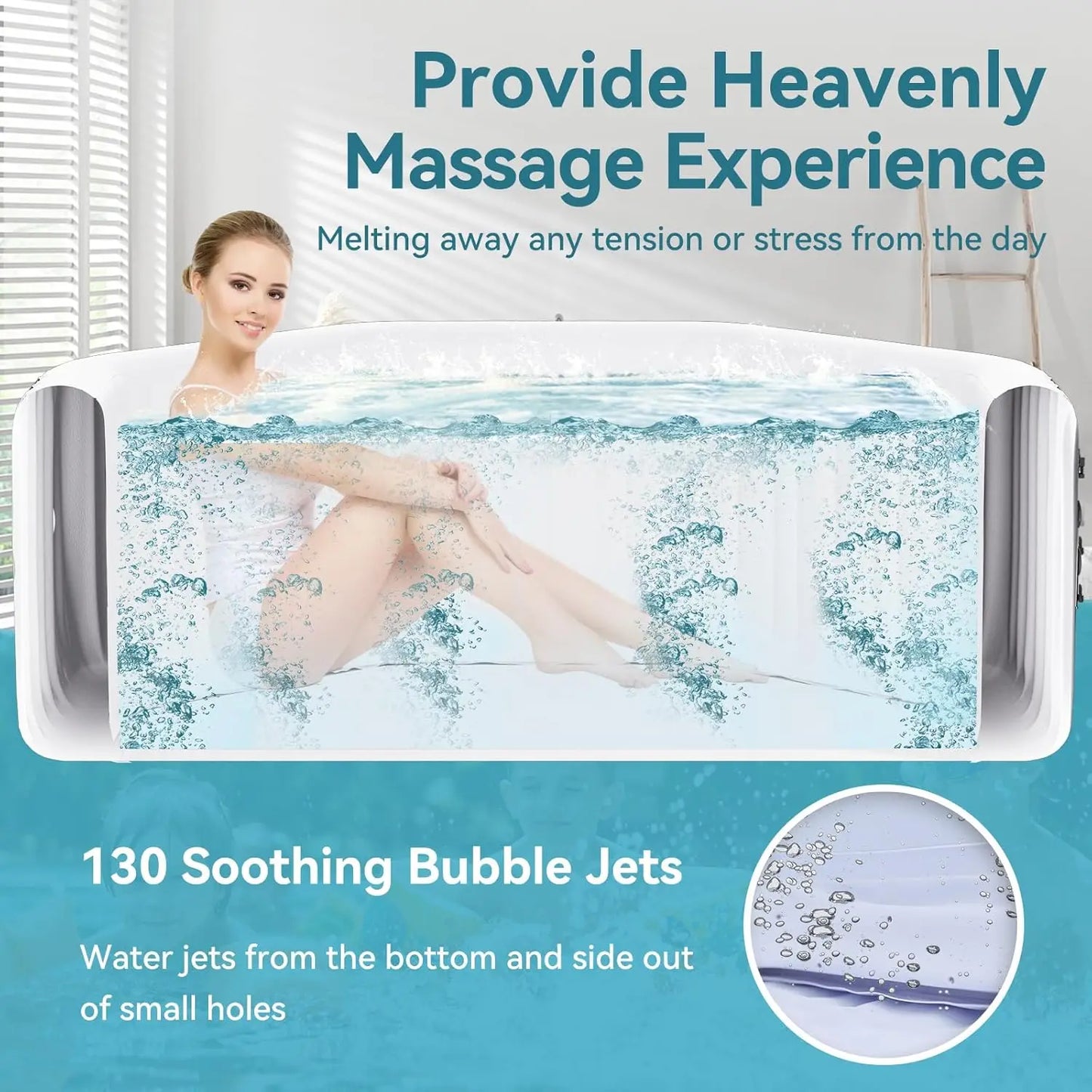 4-6 Person Inflatable Hot Tub,  77” X 25”Leak-Proof 130 Air
