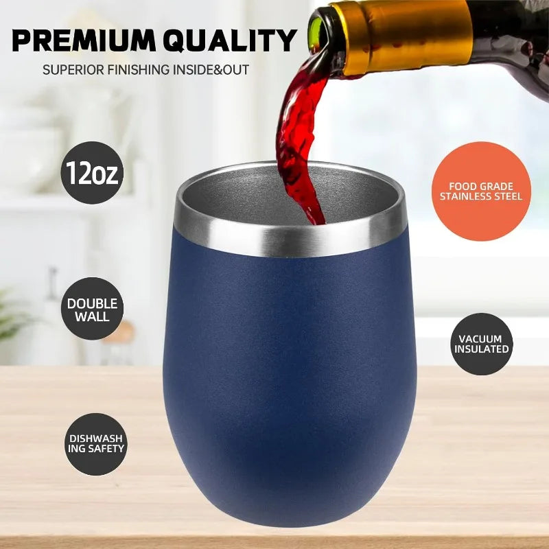 12oz/12 Pack Wine Tumbler with lid, Stainless Steel Travel Mugs