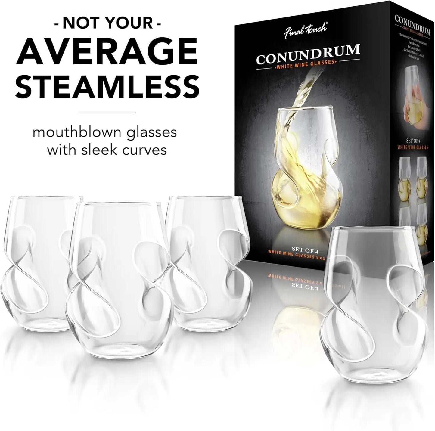 Conundrum Stemless White Wine Glasses Set of 4