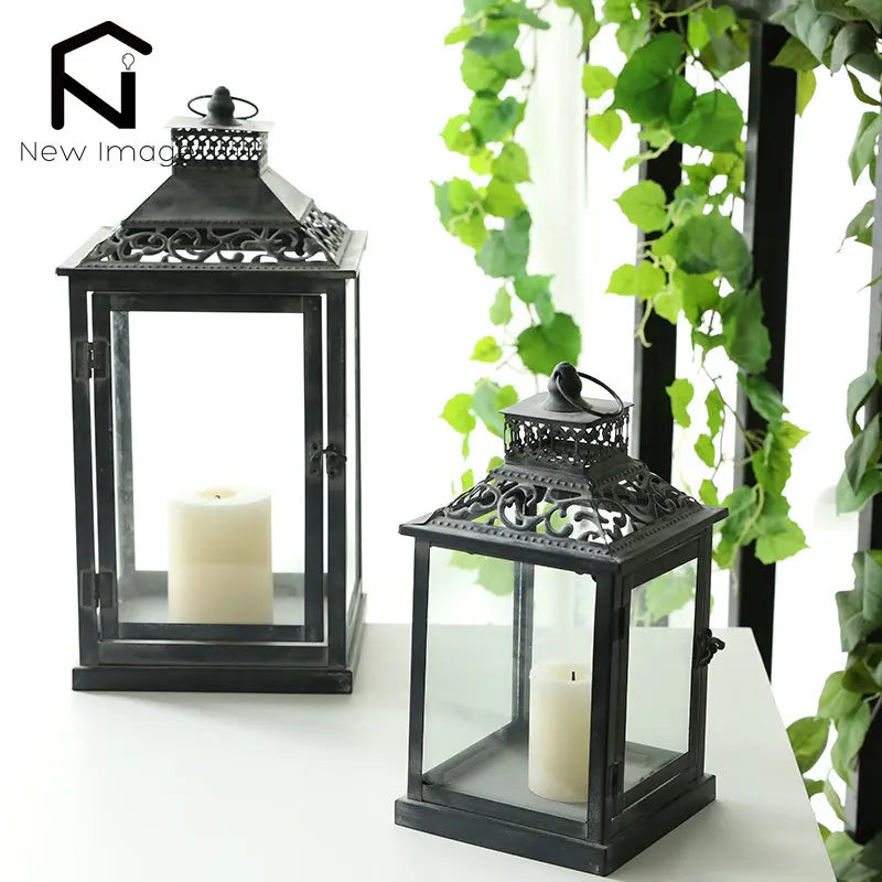 2Pcs Vintage Candle Holder, Metal Candle Hanging Lantern