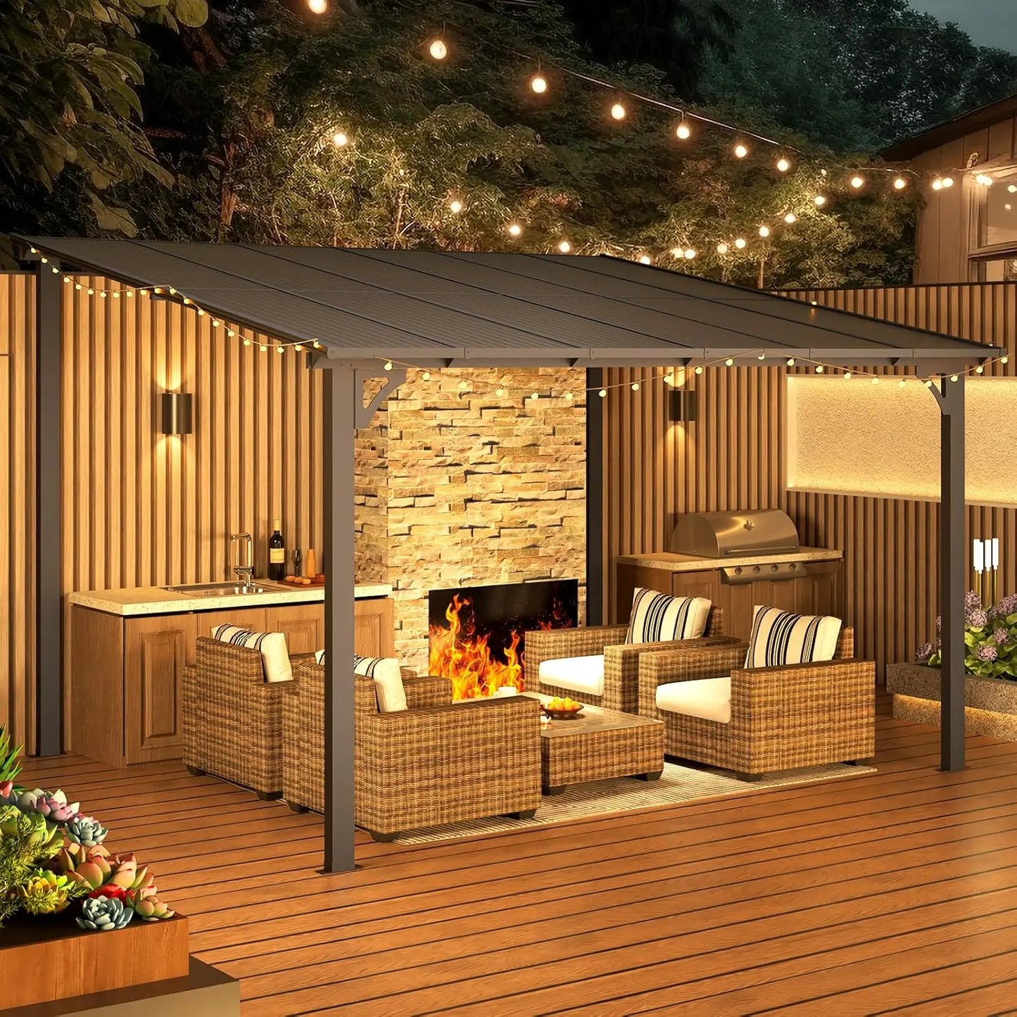 Wall Gazebo12’ x 10’, Hard Top  Pergola on Clearance