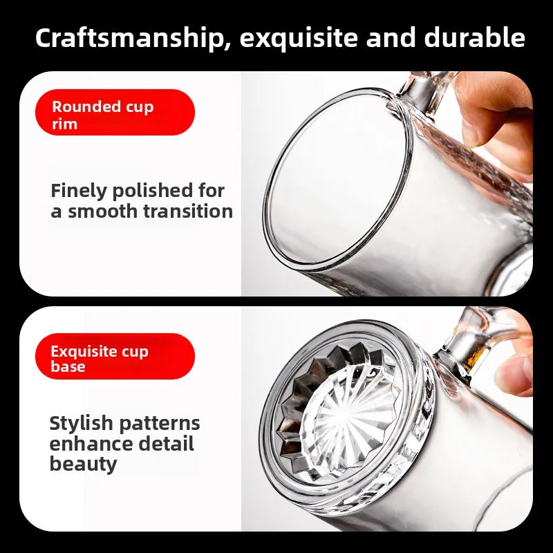 Large Capacity Beer Glass with Handle High End Glass Drinking Cup