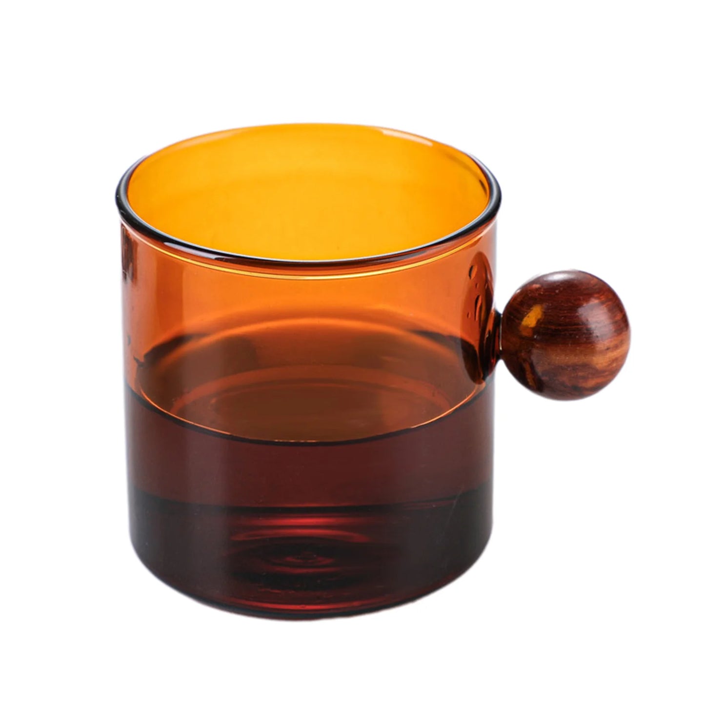 Colorful Glass Coffee Mugs With Wooden Ball Handle 120/200ml
