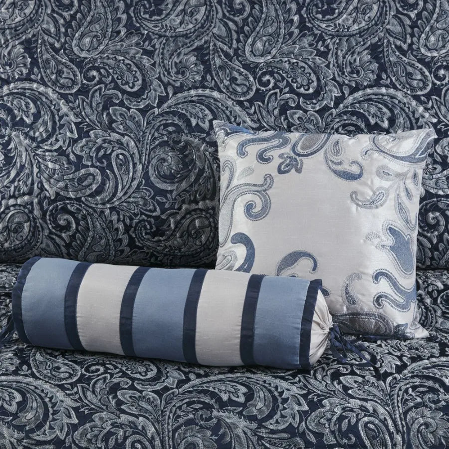 5 Piece Jacquard Bedspread Set with Throw Pillows