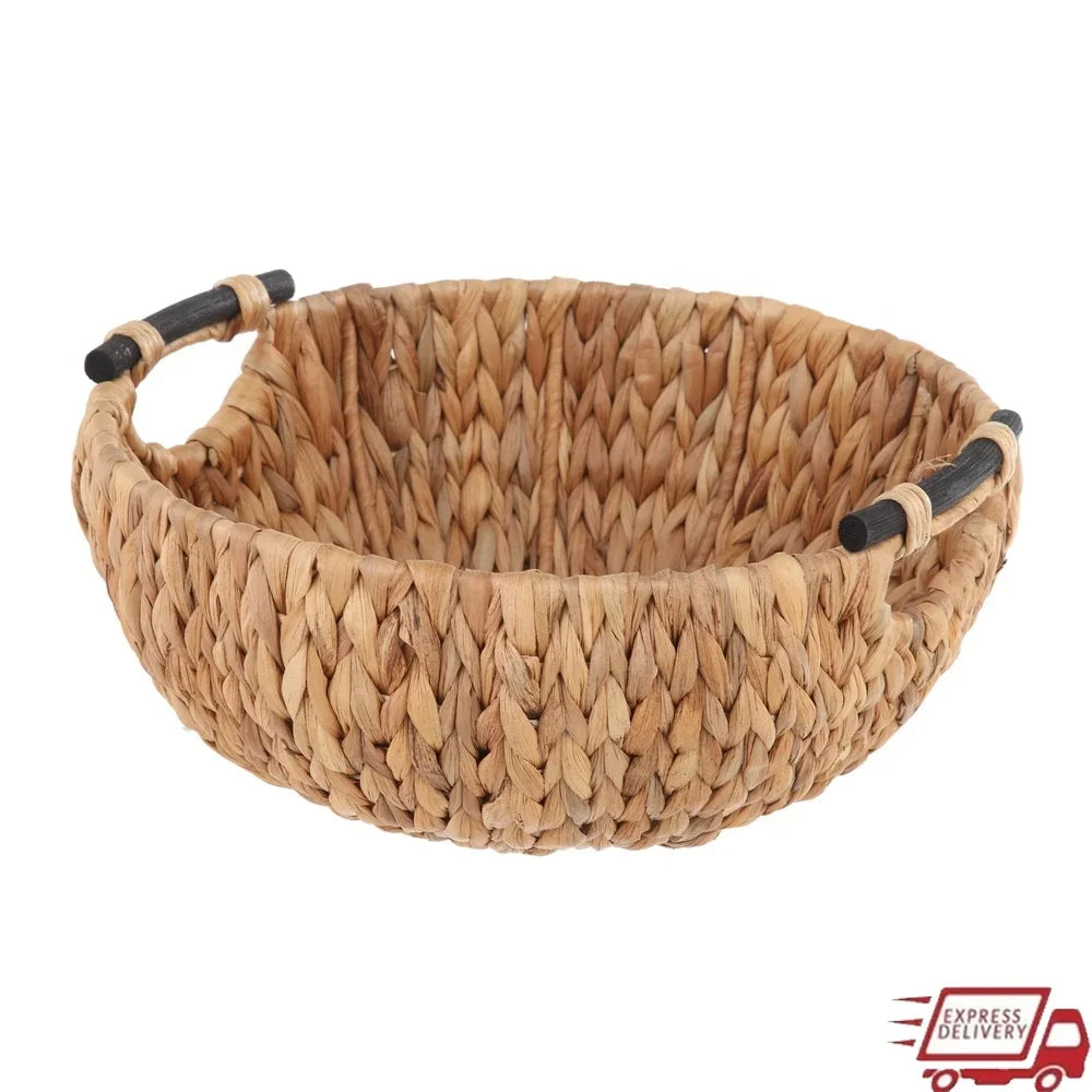Natural Woven Decorative Bowl with Wooden Handles