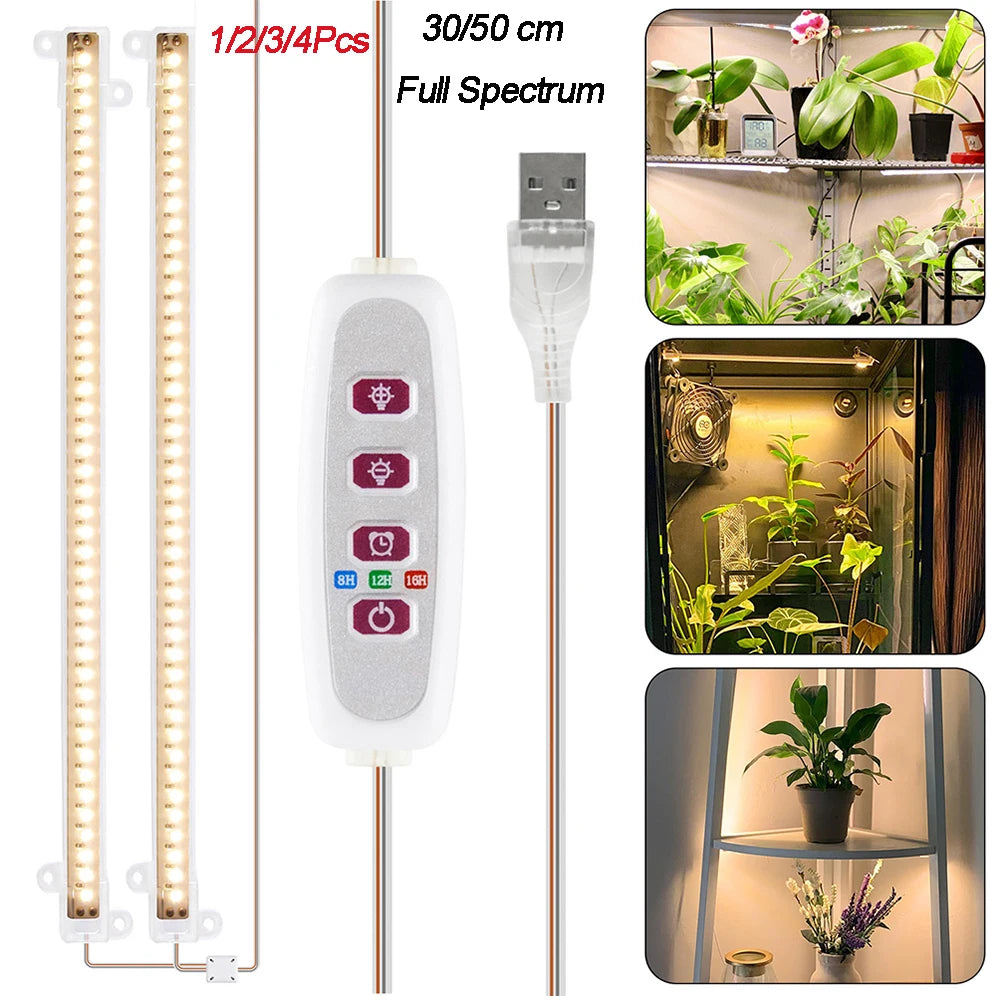 1-4pcs LED Grow Light Strips Sunlight 42-288 LEDs Dimmable