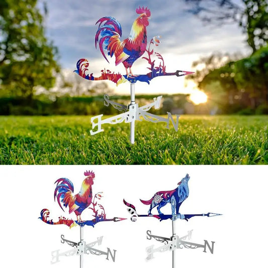 Wolf Rooster Weathervane Metal Weathervanes Wind Spinner