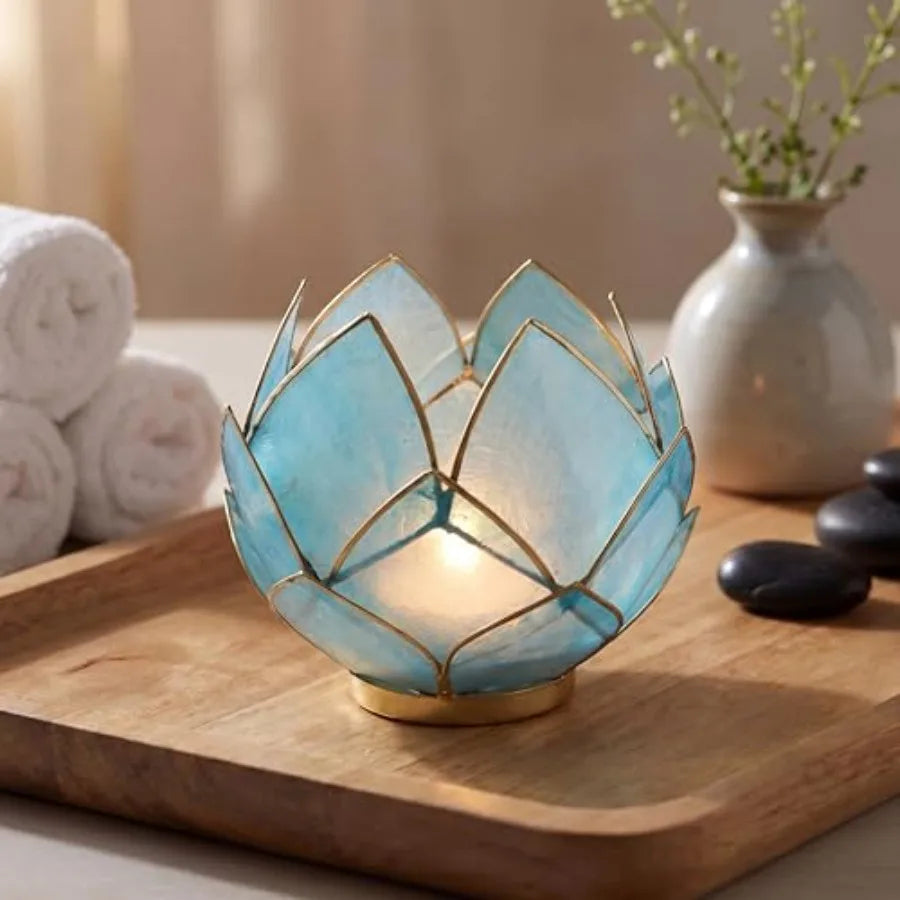 Blooming Lotus Capiz Shell Tealight Candle Holder,