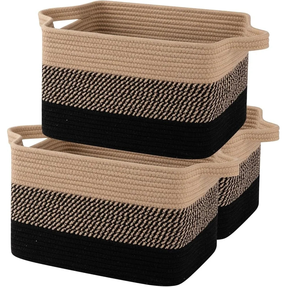 Woven Storage Baskets Cotton Rope Baskets  Pack of 3