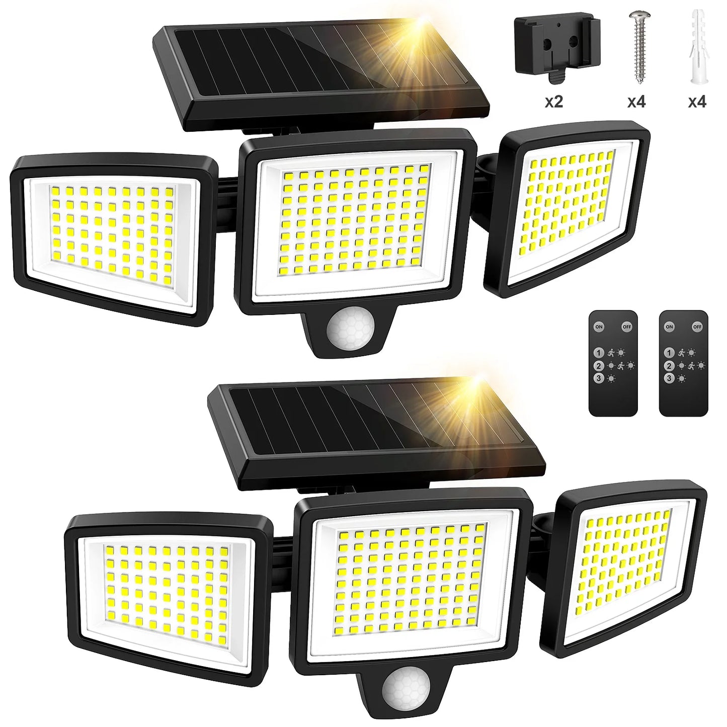 (1/2/3 Pack) 3-Head Solar Outdoor Light, Wireless Remote Control