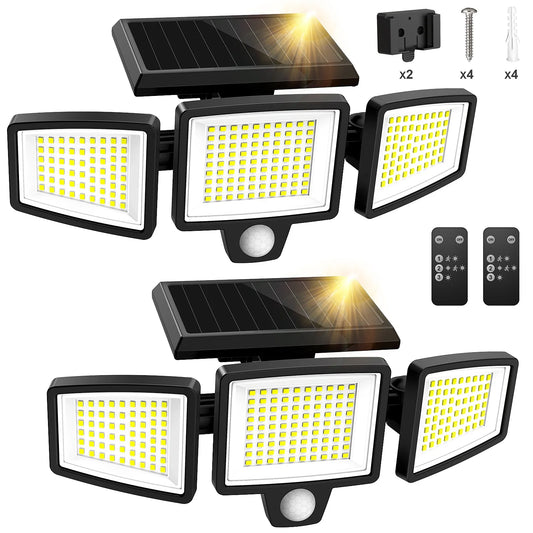 (1/2/3 Pack) 3-Head Solar Outdoor Light, Wireless Remote Control