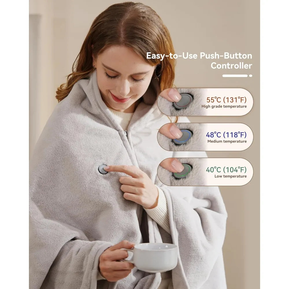 Cordless USB Heated Blanket with 3 Heat Levels, Portable Electric Throw for Neck & Shoulder Warmth