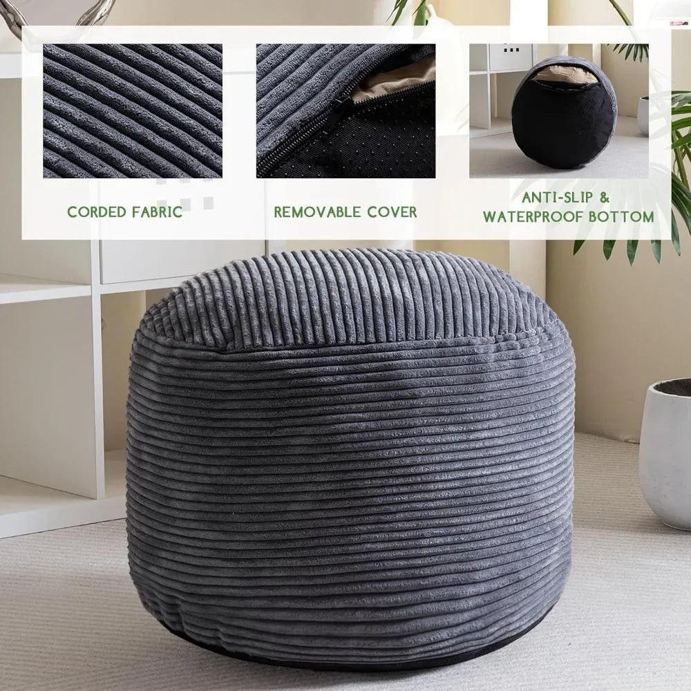 Round Stuffed Pouf , Corduroy Foam Chunk Filling