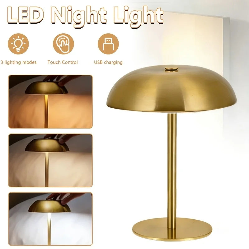 Mushroom Bedside Night Light with 1800mAh Battery, 3 Color Temperatures Adjustable