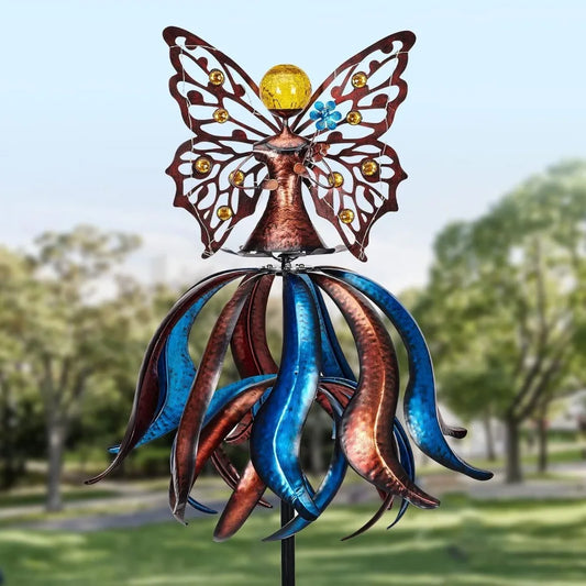 Solar Wind Spinner, Extra-Large Tulip Garden Wind Spinners with LED Lighting Solar Powered Glass Ball, Kinetic Metal Sculpture