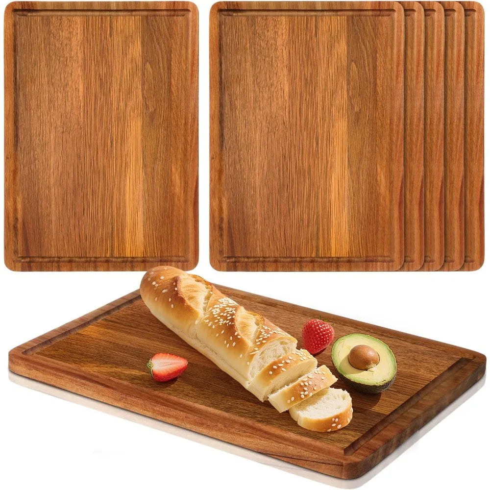 6 Pieces Acacia Wood Cutting Board 14 x 10 Reversible Charcuterie