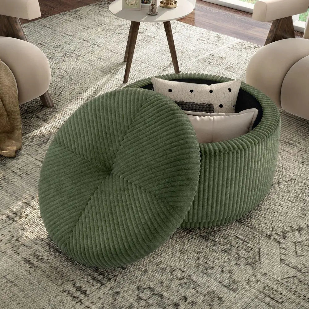 Chenille 29inch Round Storage Ottoman with Flip Top