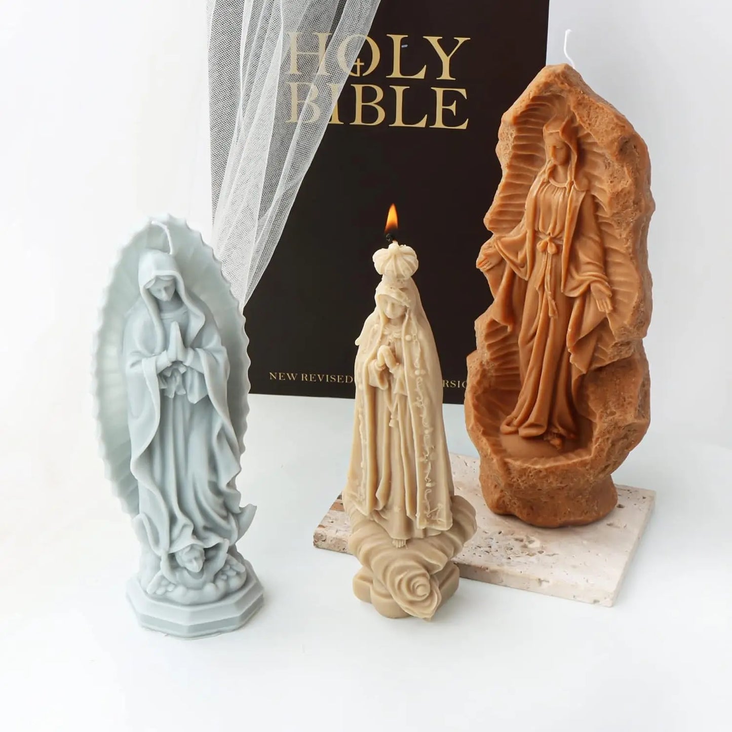 3D Virgin Mary Savior Jesus Sculpture Silicone Candle Molds,