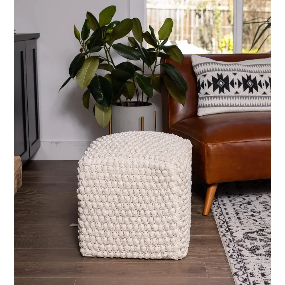 Buds Pouf Ottoman Cotton Braided Foot Stool