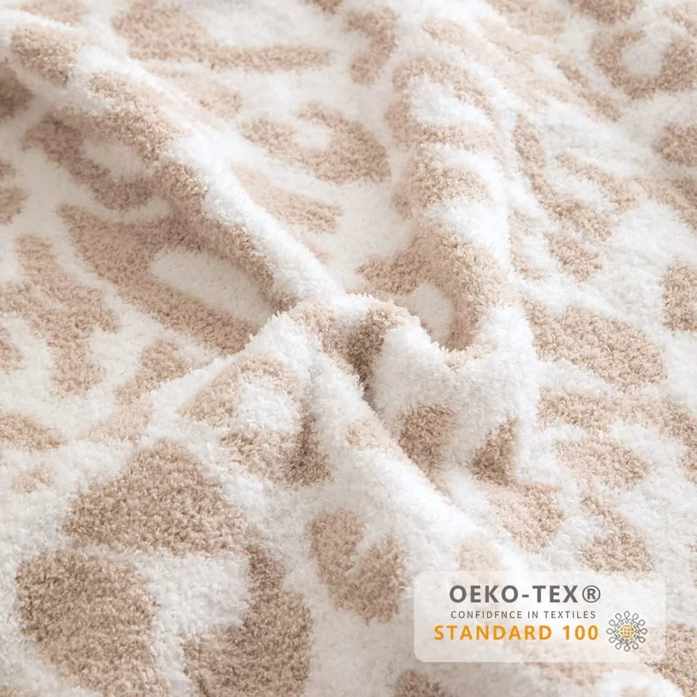 Large  Plush Leopard Blanket (71x78 inches, Khaki) Warm Reversible Cheetah