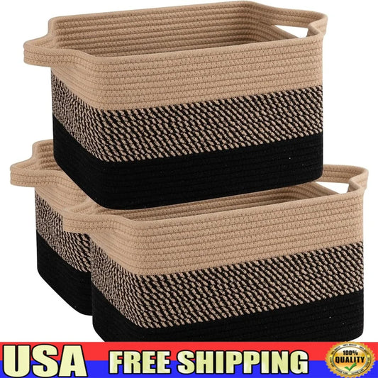 Woven Storage Baskets Cotton Rope Baskets  Pack of 3