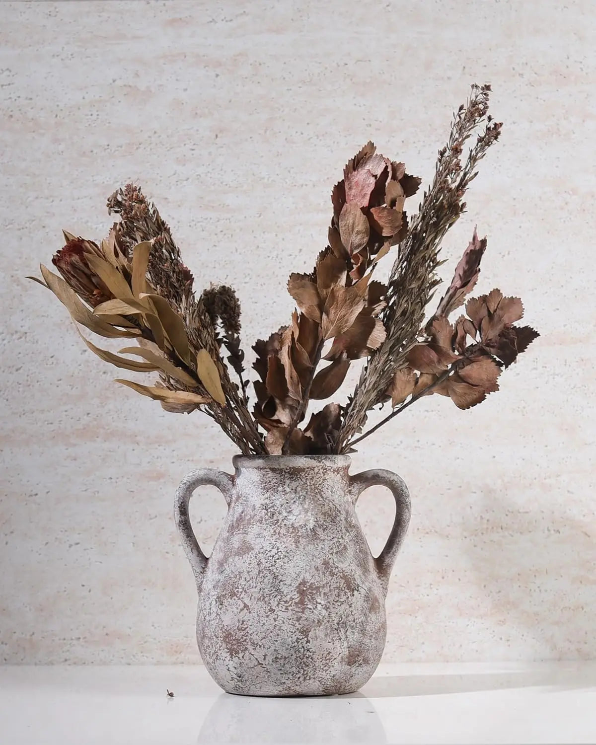 Set of 3 Handmade Ceramic Vases, with Handles, Glazed Interior