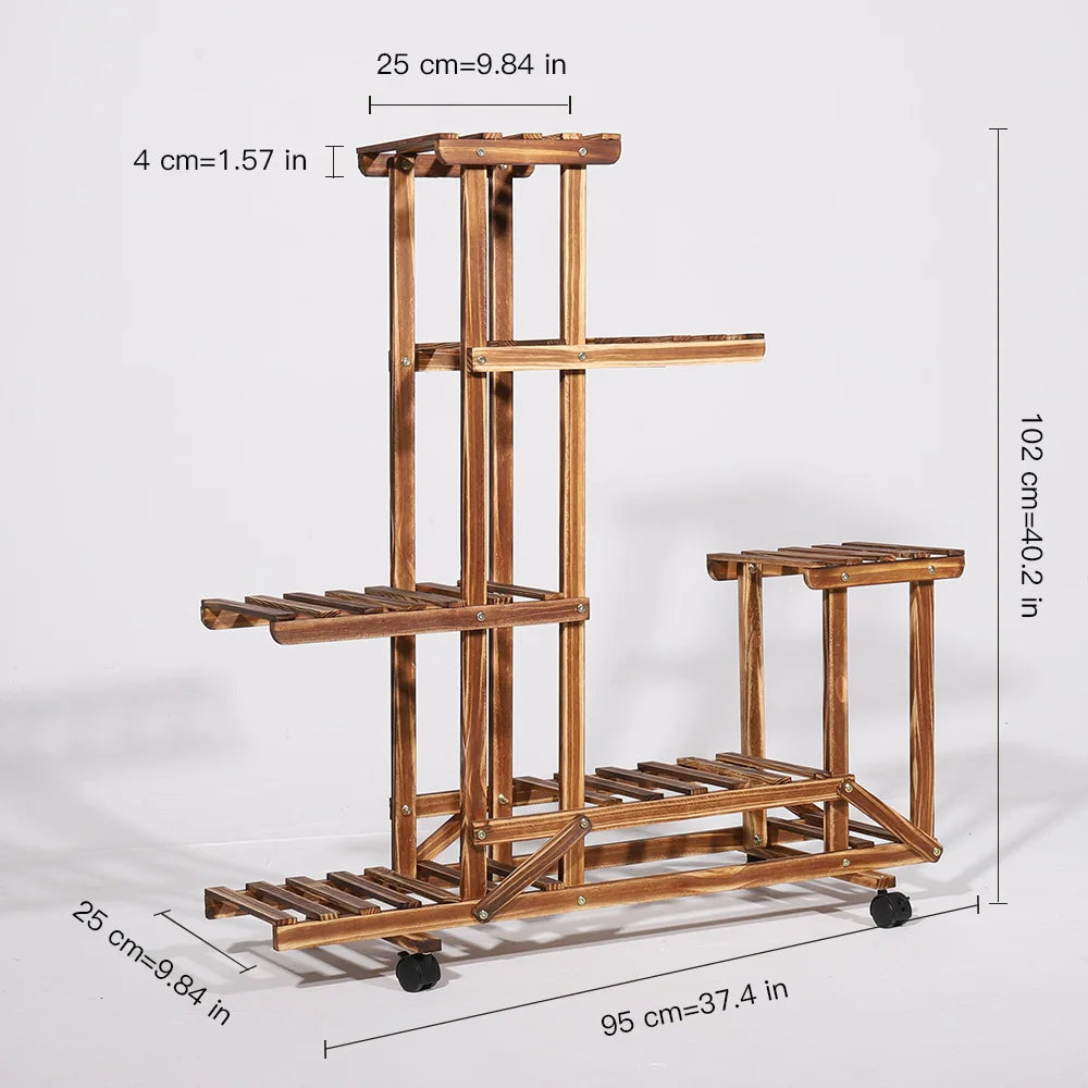 6 Tier Wood Plant Stand Vertical Carbonized Indoor - Outdoor