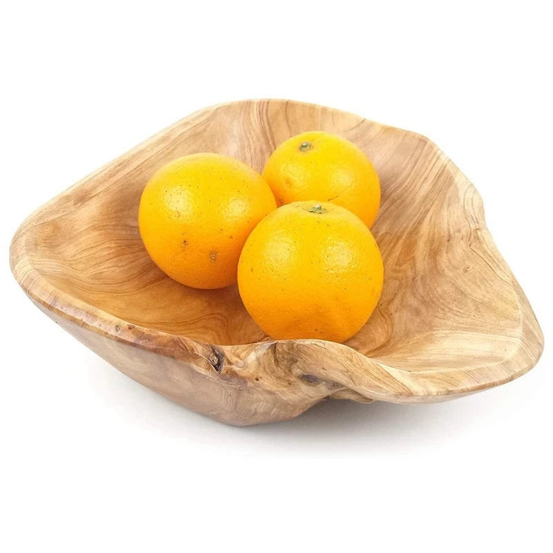 Wooden Fruit Salad Serving Bowl Hand-Carved Root Bowls  15-19cm