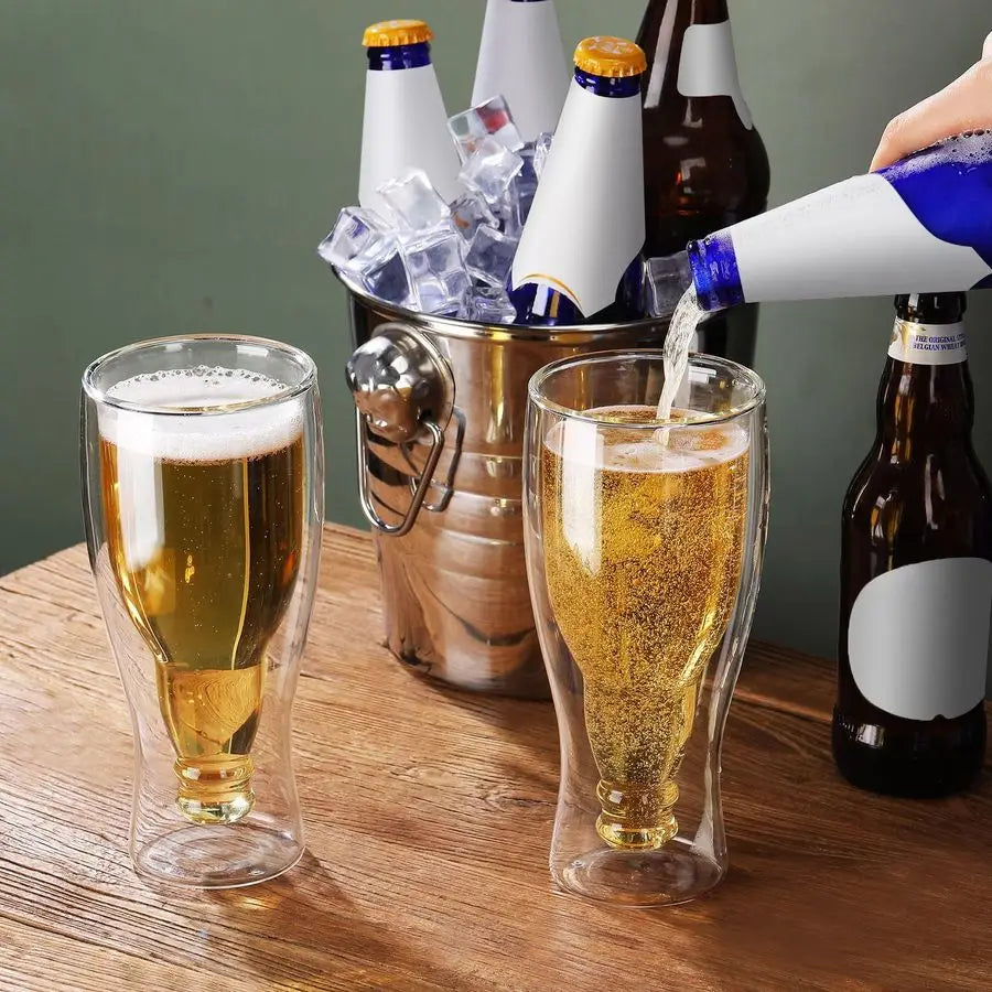 6 Pcs 15.5 oz Double Wall Insulated Beer Glass Clear Pub Mug