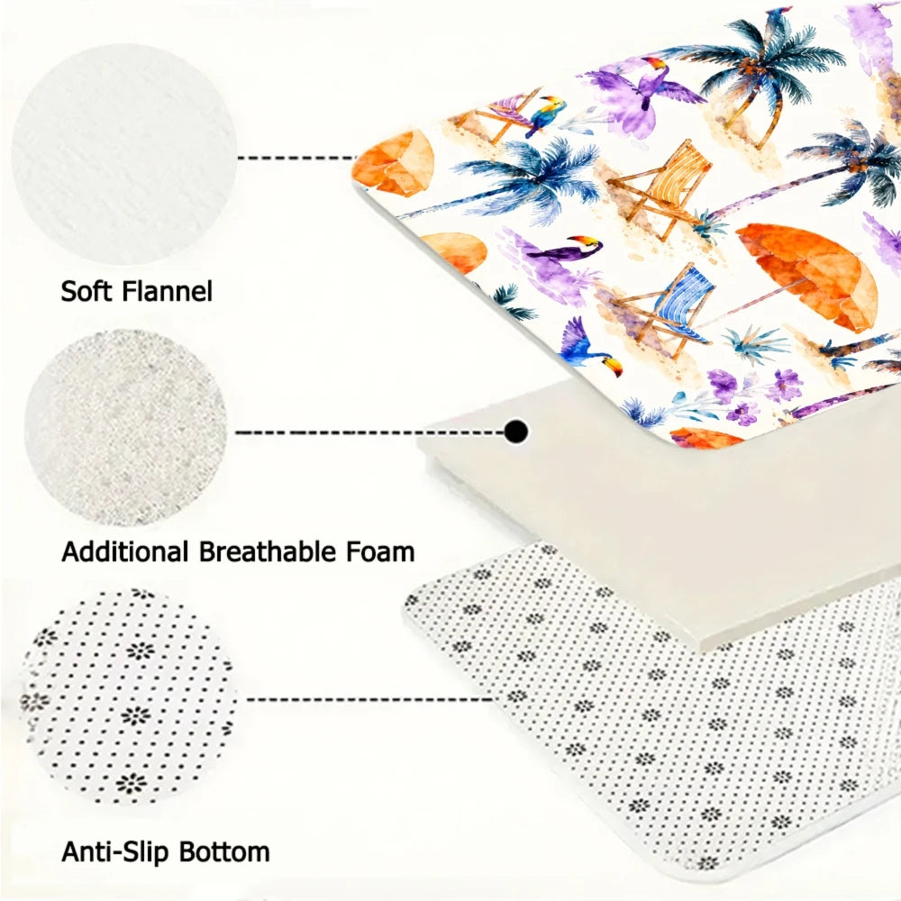 3PC  Rugs Palm Trees Beach Chairs Umbrellas Sunflowers Watercolor