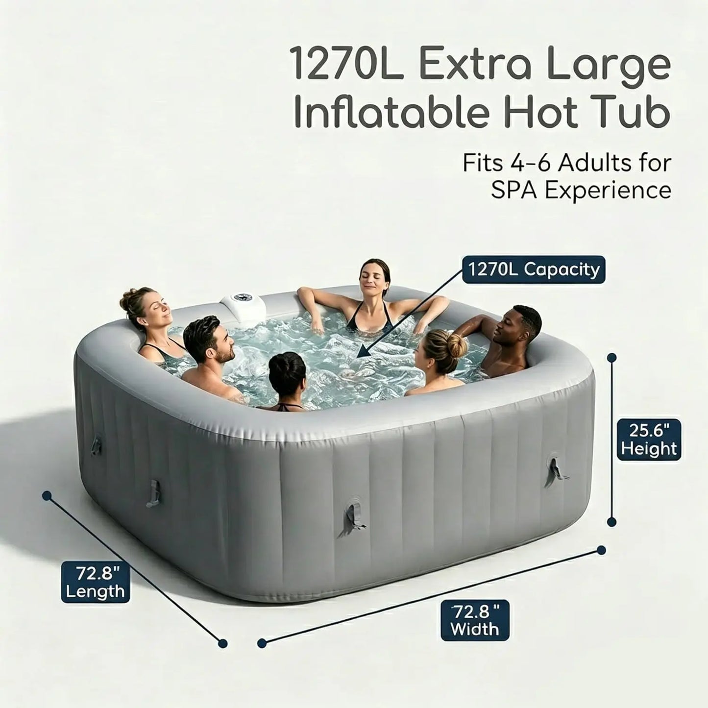 Inflatable Hot Tub 4 6 Person Square Portable 72 8 x 72 8 x 25 6