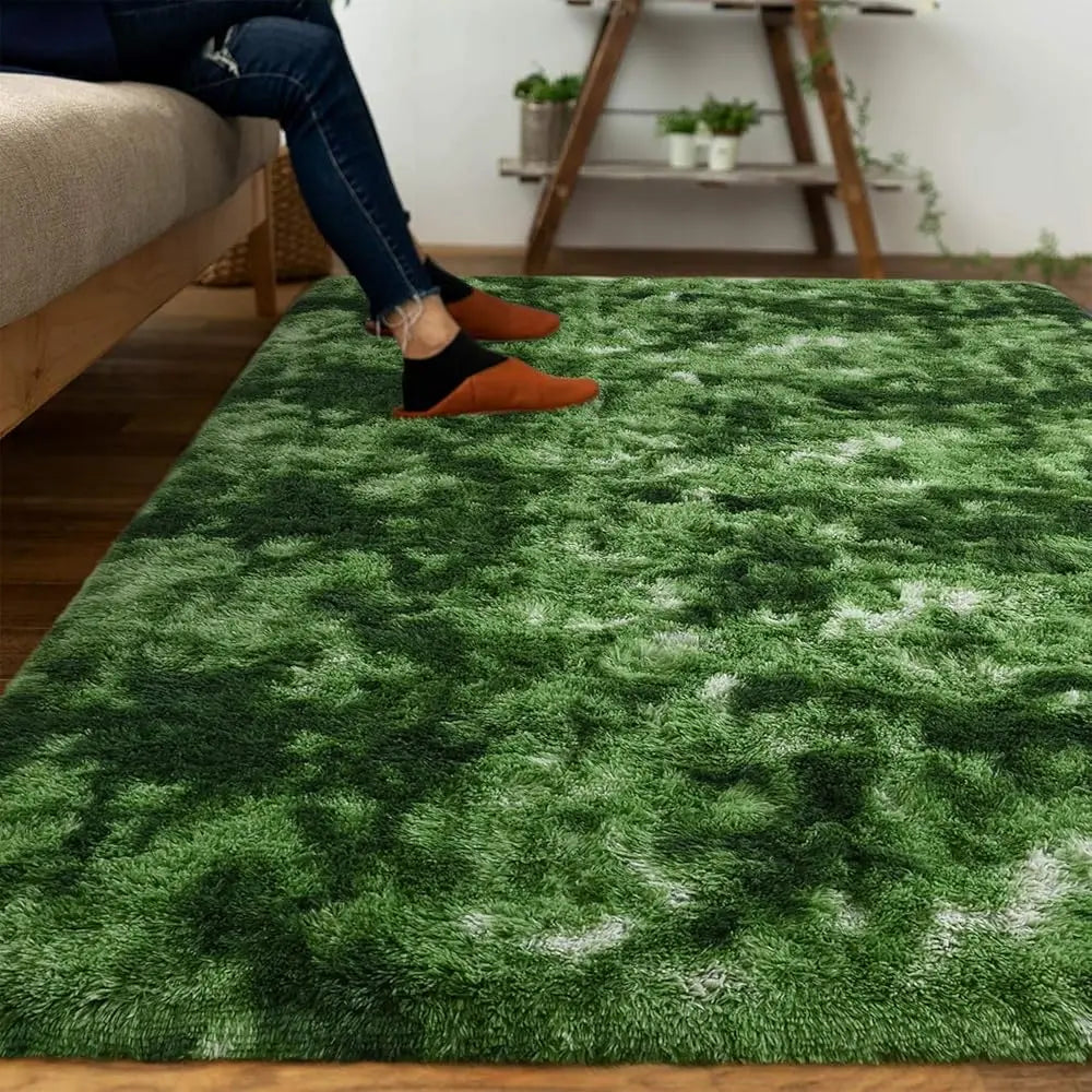 Fluffy Area Rugs  3X5 Ft Plush High Pile Dark Green