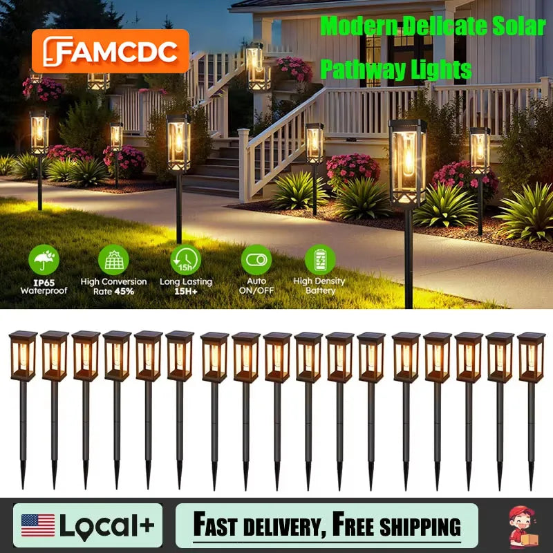Solar Pathway Lights Outdoor Waterproof Warm LED All-Weather