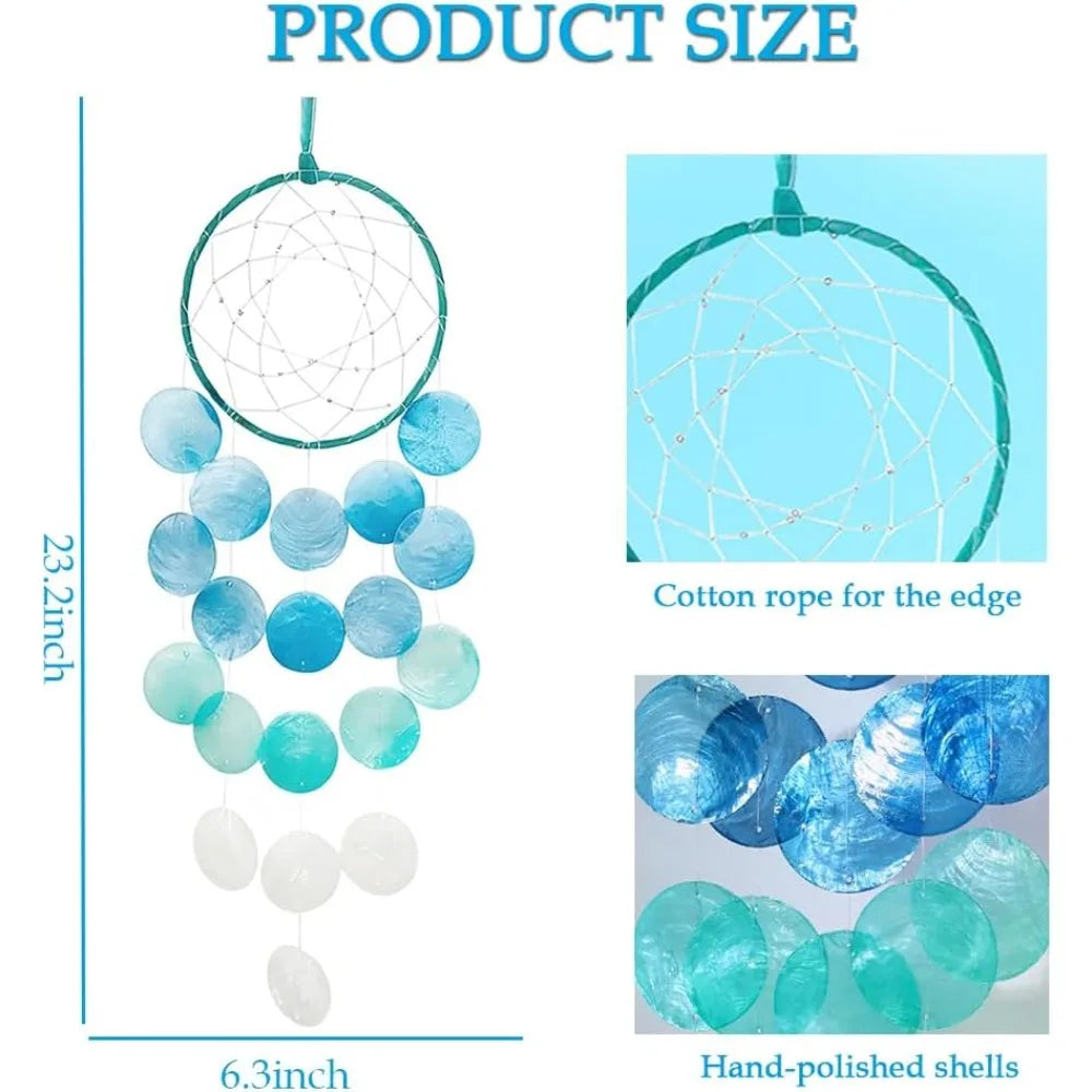 Blue Circle Capiz Shell Wind Chime  Seashell Windchimes with Aluminum Tubes