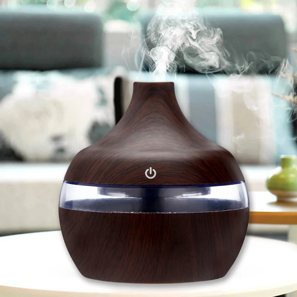 300mL Aroma Essential Oil Diffuser Wood Grain Air Humidifier