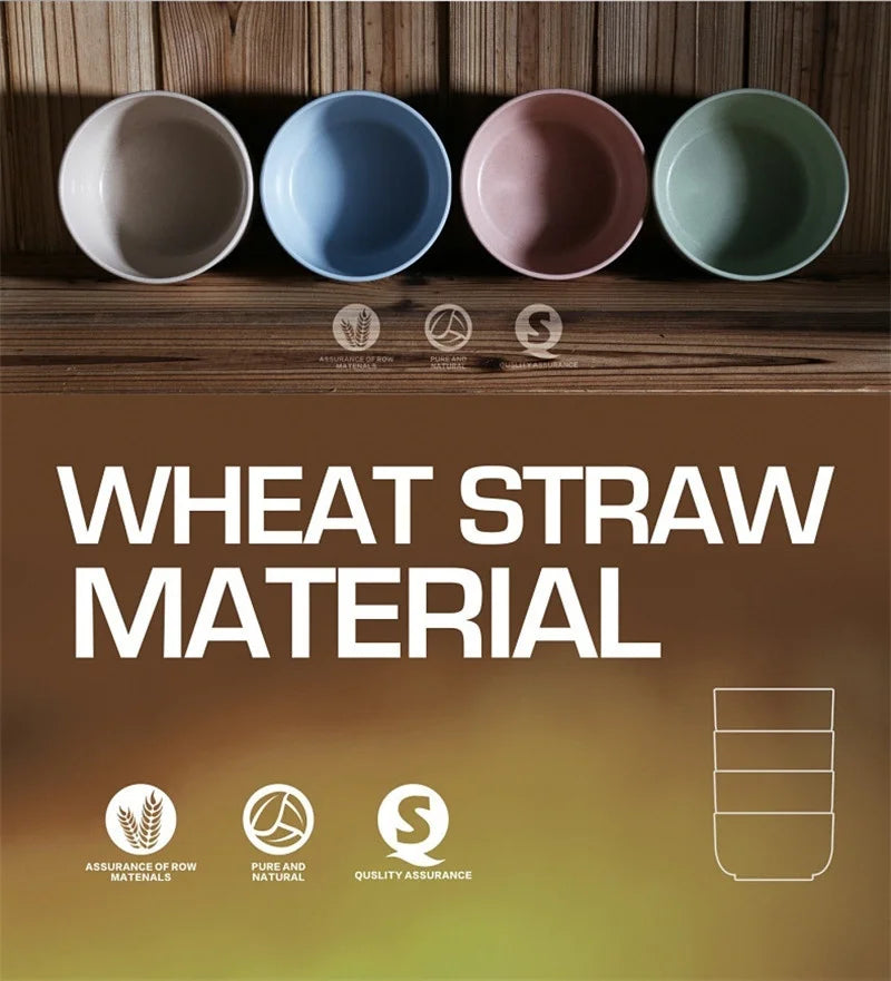 4 PCS/Set Wheat Straw Bowl Fruit Vegetable Dessert Rice Bowl Safe Household Tableware Kitchen Dining