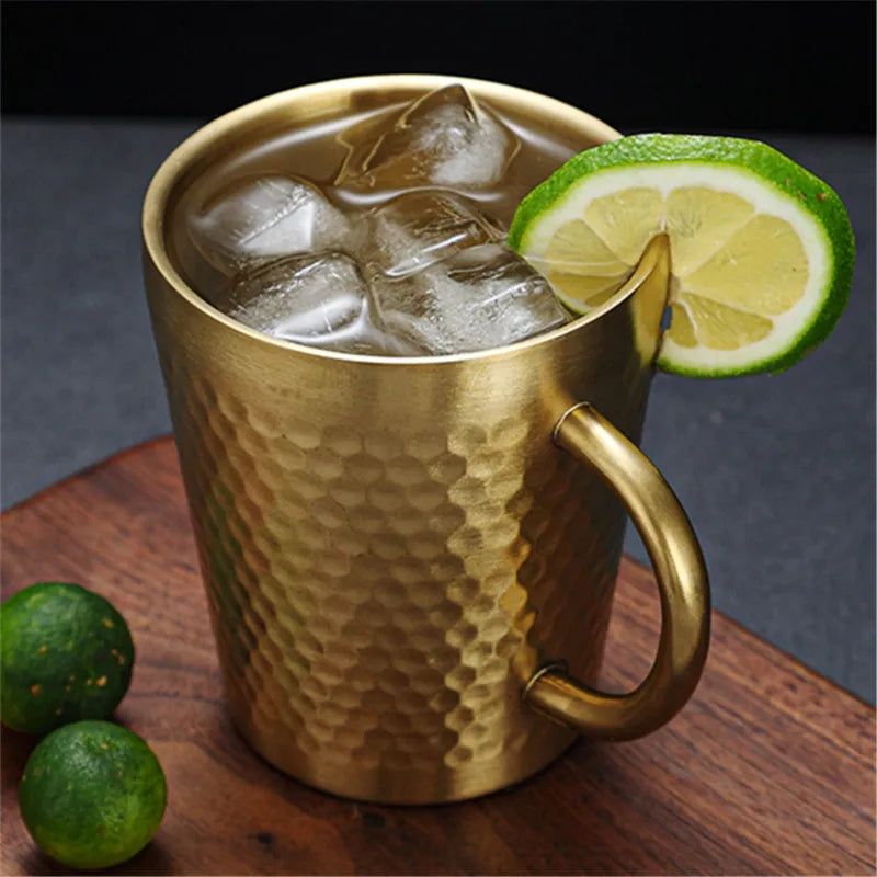 Gold 304 Stainless Steel Beer Mug Water Cups with Handle