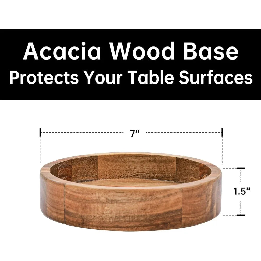 Extra Large Glass Bowl Set-Acacia Wood Base