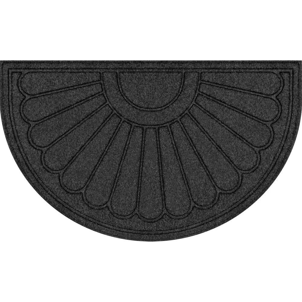 Gray Sunburst Pattern Polyester Utility Entryway Door Mat