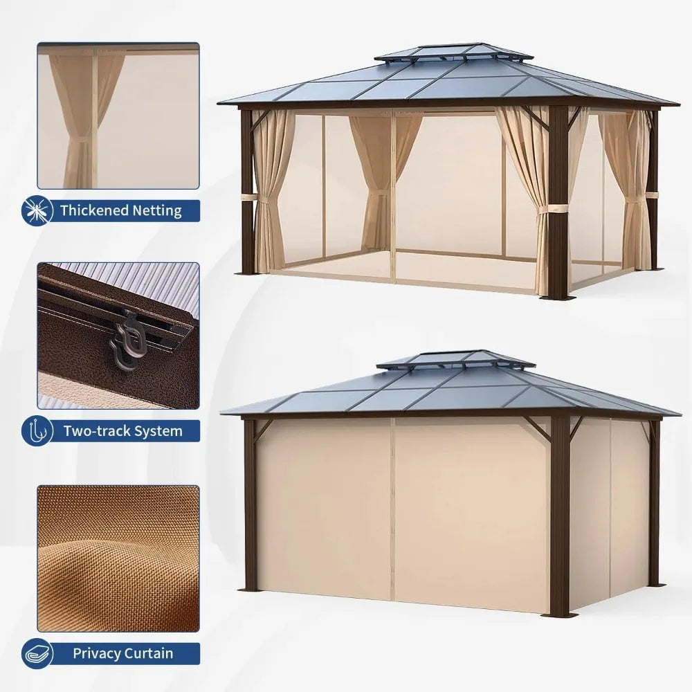 Hardtop Gazebo,10FTx12FT  Aluminum Frame  with Curtains