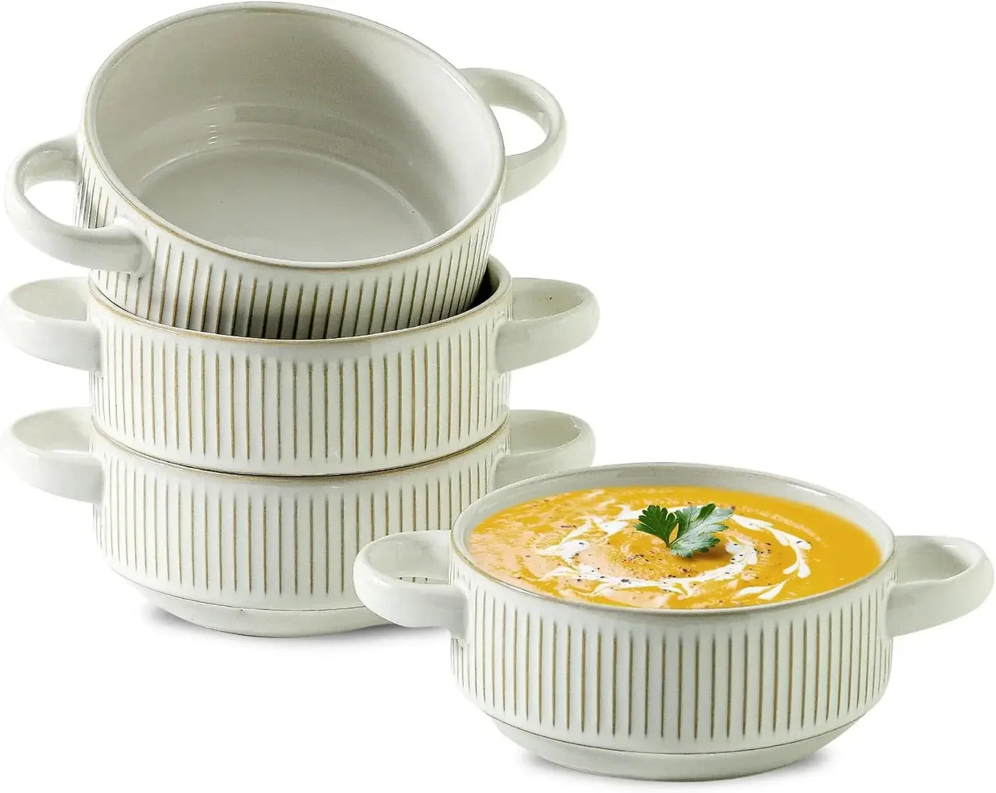 Soup Bowls with Handles, 23 oz Ceramic Bowl Set - 5.4 Inch, Set of 4,Blue