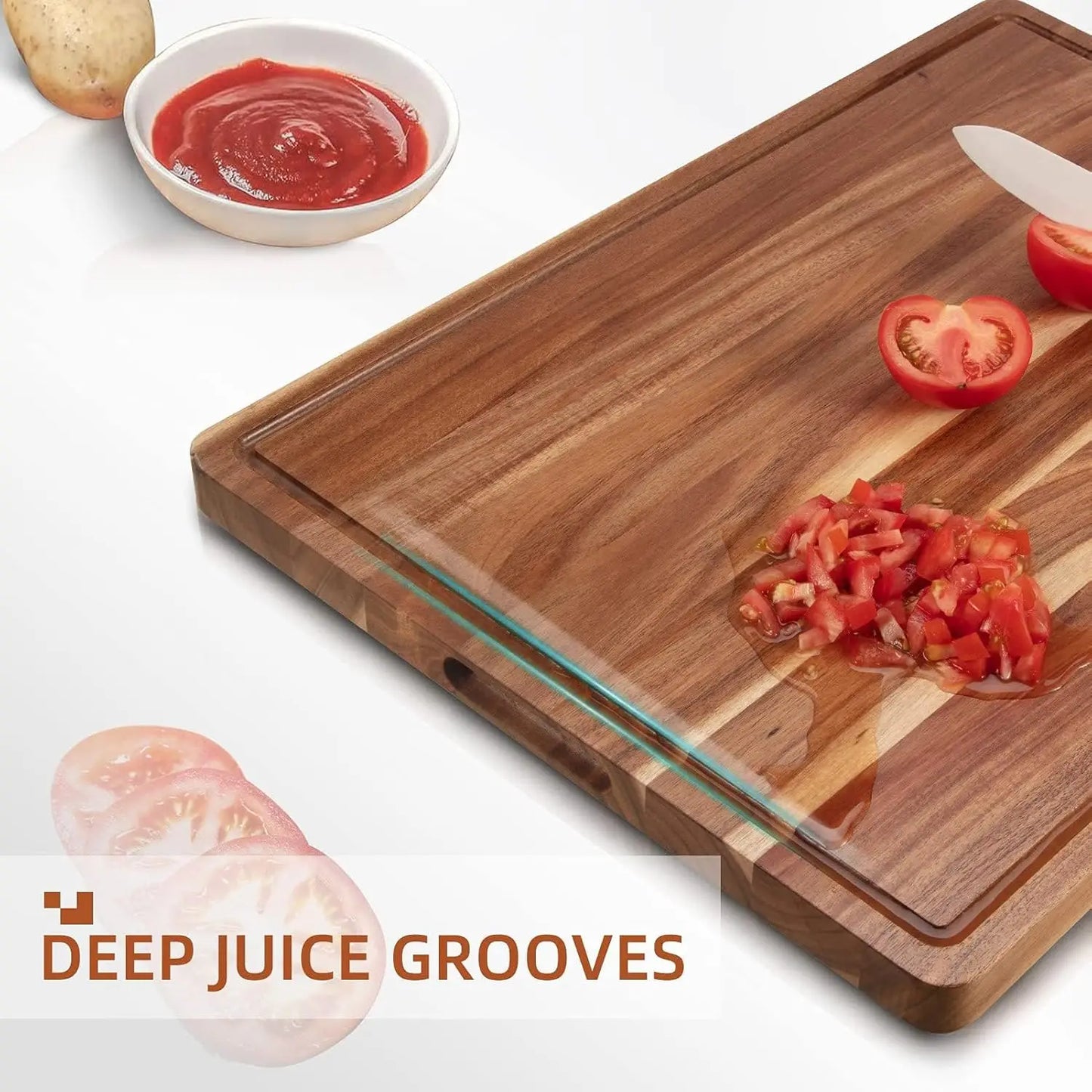 Acacia Wooden Cutting Board  Thick Chopping Board With Side Handles