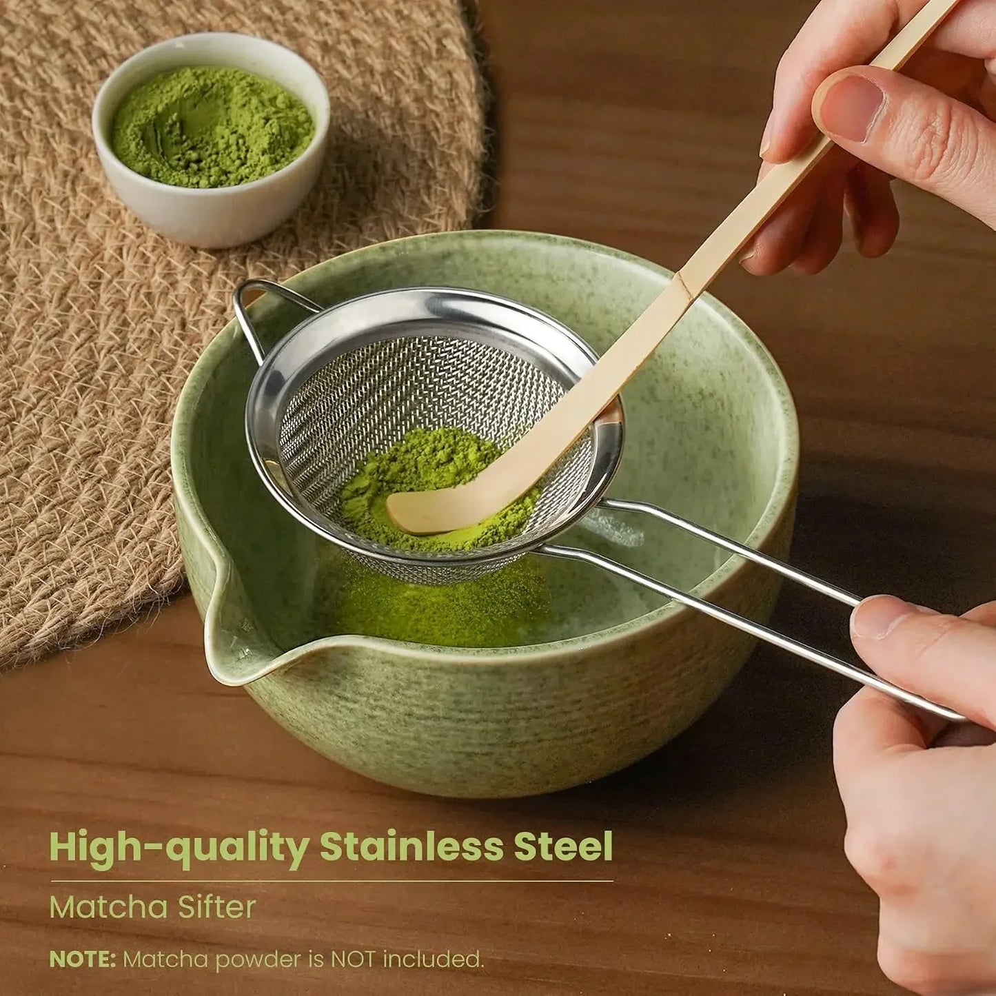 Whisk Set, Ceramic Bowl Matcha Kit 5 Pcs, Sifter, Bamboo Scoop & Holder